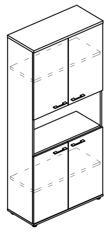 Шкаф для документов 4-х дверный с открытой нишей (топ ДСП) вяз либерти / мокко премиум